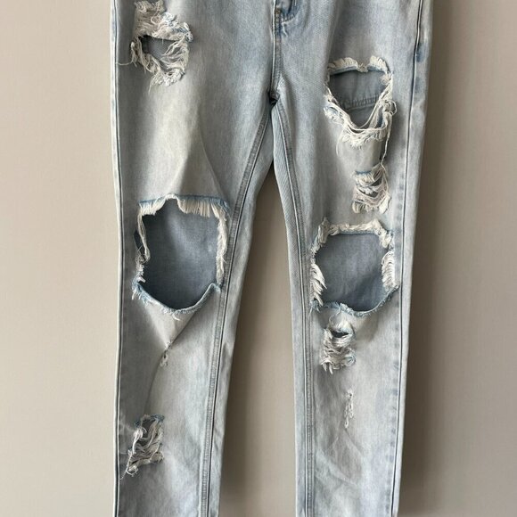 One Teaspoon Awesome Baggies Distressed Denim Mid Rise Straight Jeans Blue 29 - Picture 6 of 14